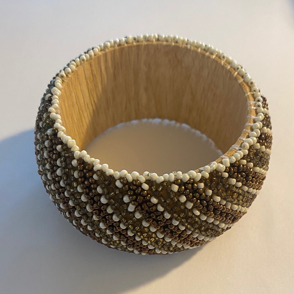 Beaded Brown and White Statement Bangle